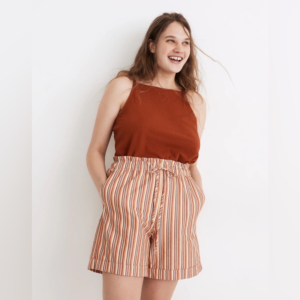 madewell rainbow stripe pull on mid length shorts small